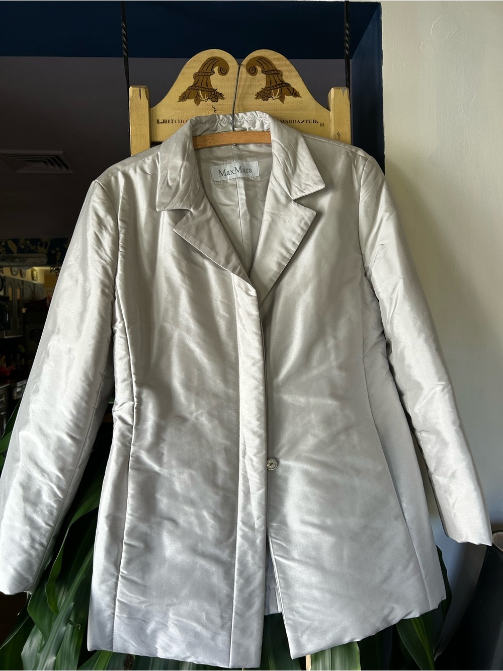 MaxMara Silver Satin-Finish Blazer Coat